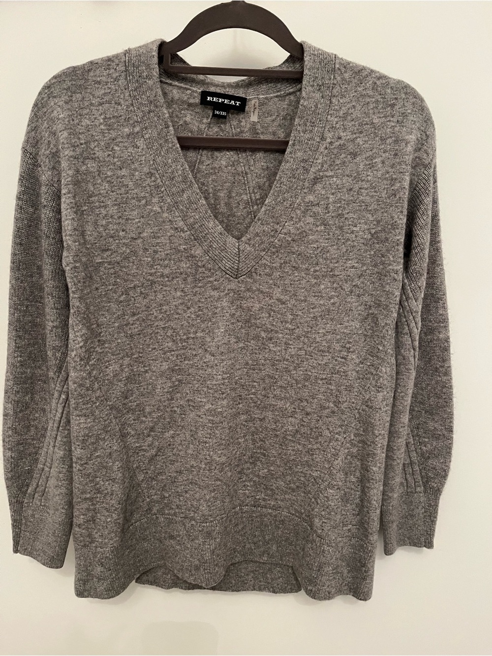 Repeat Cashmere-Blend Gray V-Neck Sweater